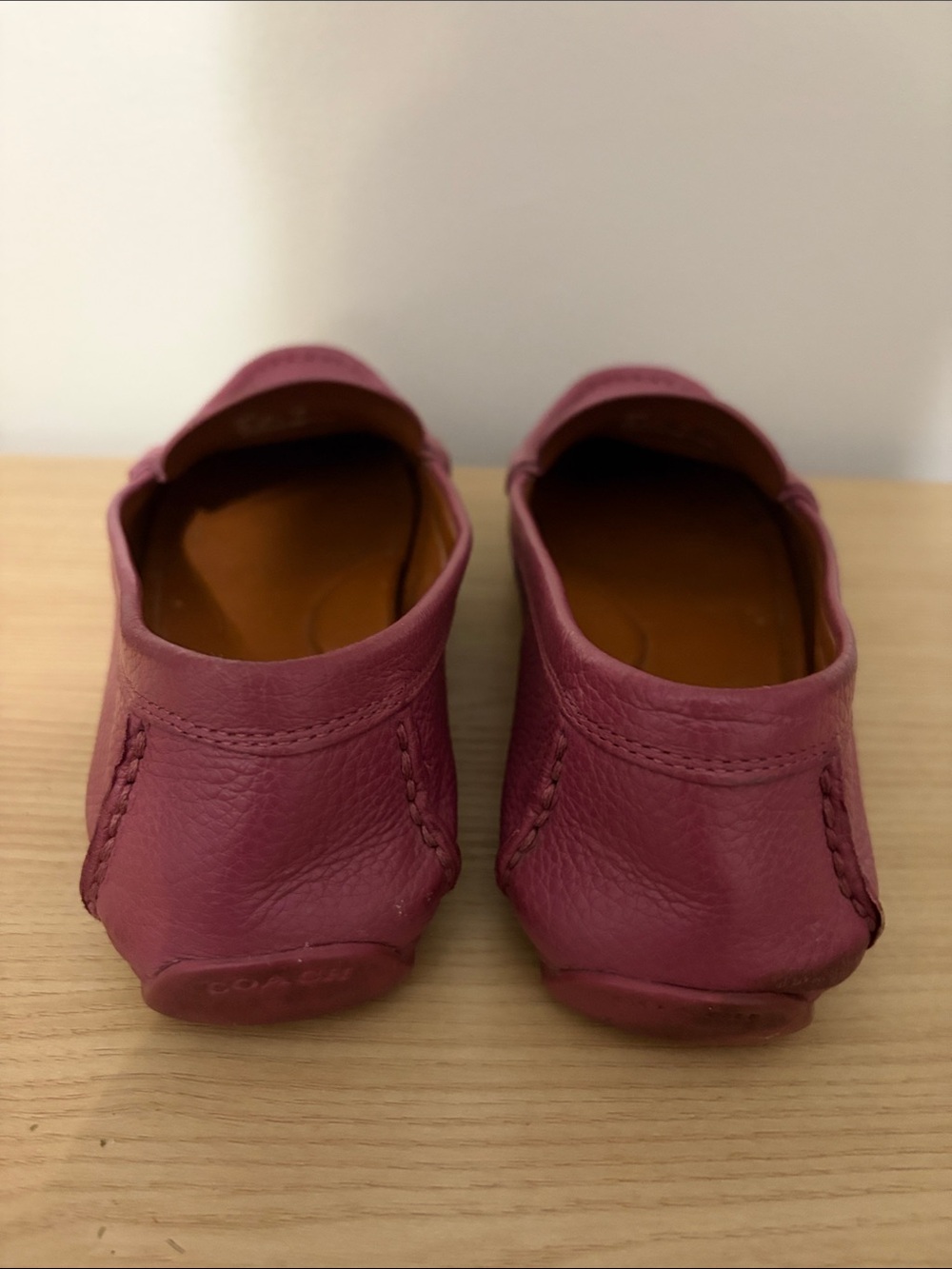 COACH Magenta Leather Penny Loafers with Gold Plaque - Picture 5 of 7